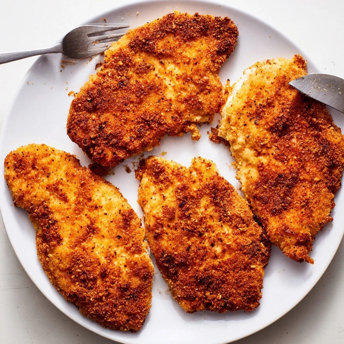 Juicy fried chicken breasts featuring a crunchy exterior and tender meat inside