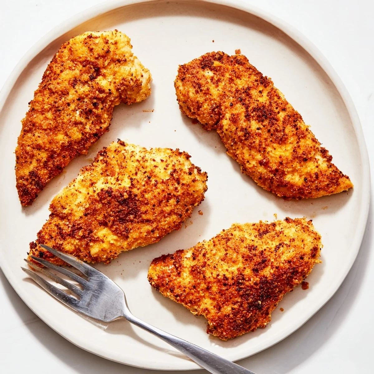 Homemade fried chicken breasts with a perfectly golden crust ready for serving