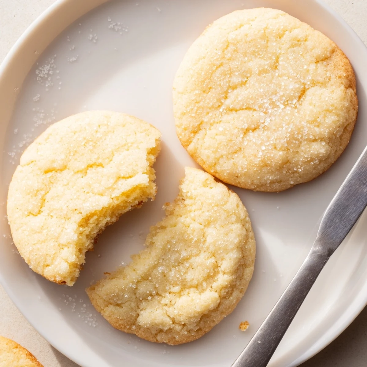 Golden classic sugar cookies with crisp edges cooling on a wire baking rack