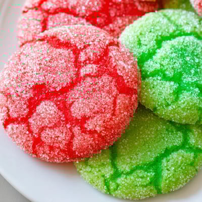 Golden-edged Jello sugar cookies with sparkling sugar coating arranged on parchment paper
