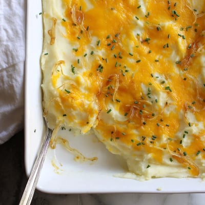 Cheesy Onion Mashed Potato Casserole